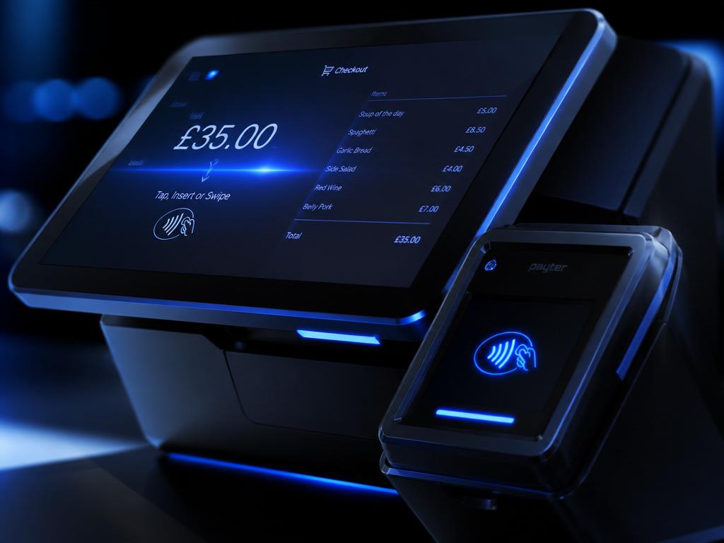Modern payment terminal with blue LED lighting